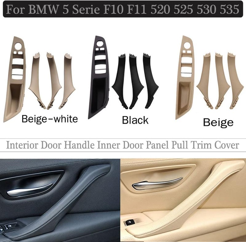 Kakulkomen مقبض الباب الجانبي لسيارات BMW الفئة 5 طرازات F10 و F11، طقم غطاء تزيين مقبض السحب الداخلي للباب، لوحة مسند الذراع مع مفتاح التحكم بالنافذة البديل لسيارات BMW 520 و 523 و 525 و 528 و 530 و 535 (لون أبيض محار) - Image 4