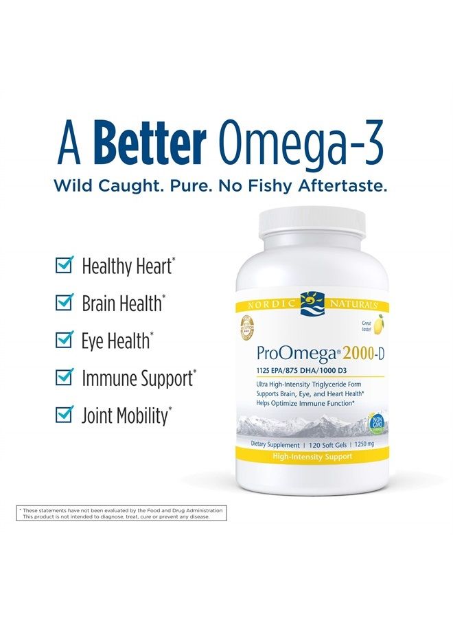NORDIC NATURALS ProOmega 2000-D, Lemon Flavor - 2150 mg Omega-3 + 1000 IU D3-120 Soft Gels - Ultra High-Potency Fish Oil - EPA & DHA - Brain, Heart, Joint, & Immune Health - Non-GMO - 60 Servings  - Image 3