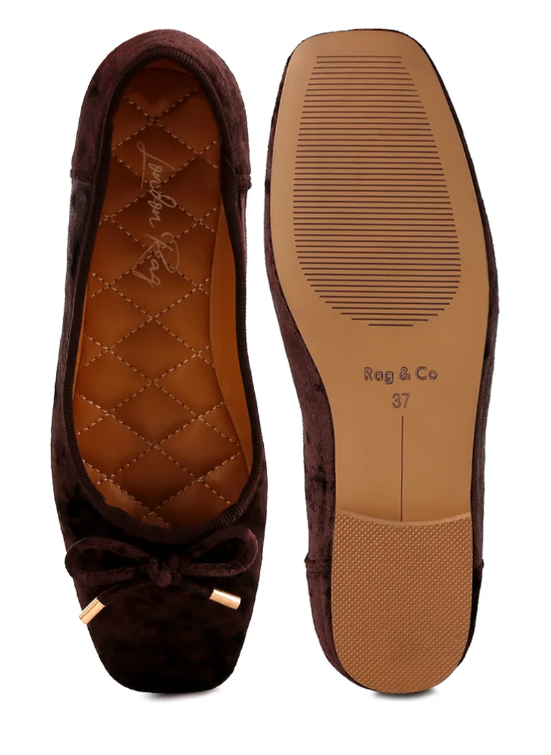 London Rag Velvet Bow Ballerinas in Brown