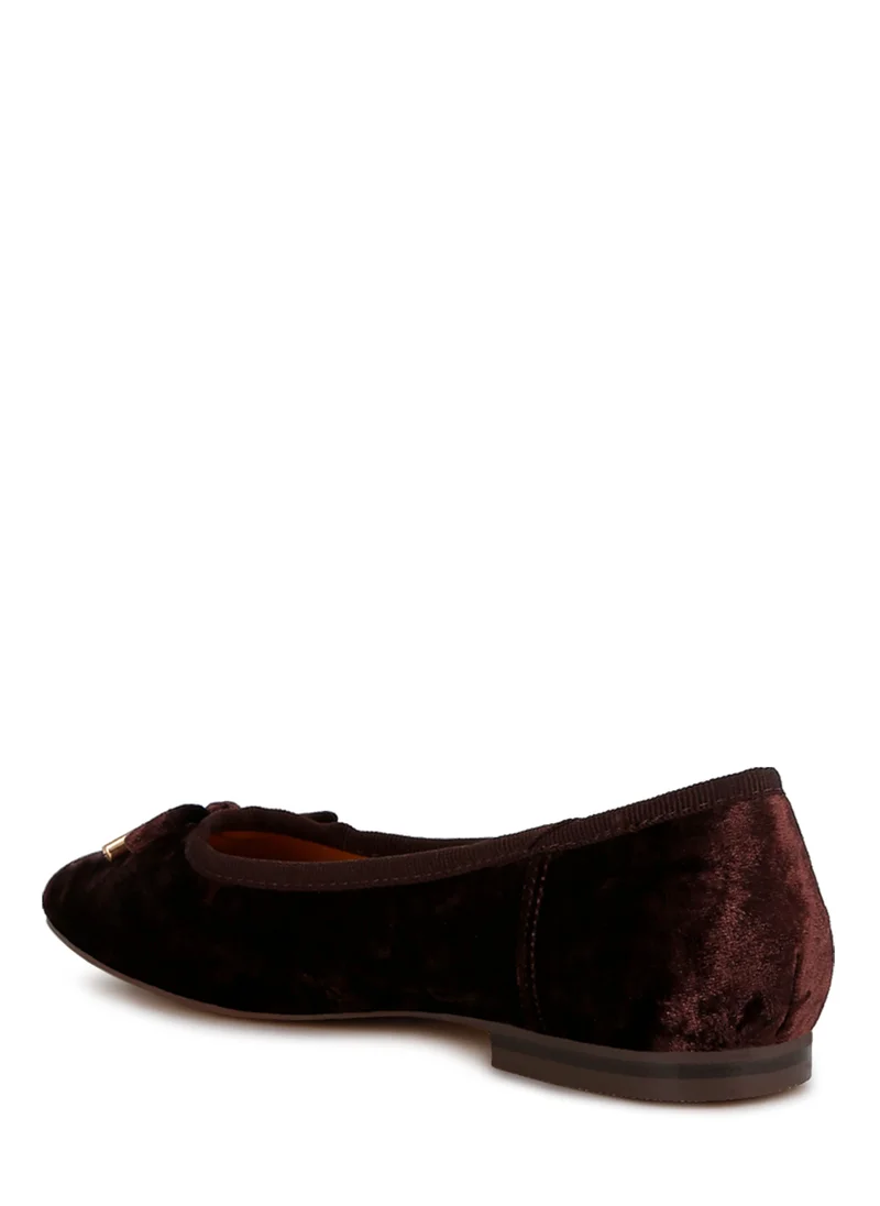 London Rag Velvet Bow Ballerinas in Brown