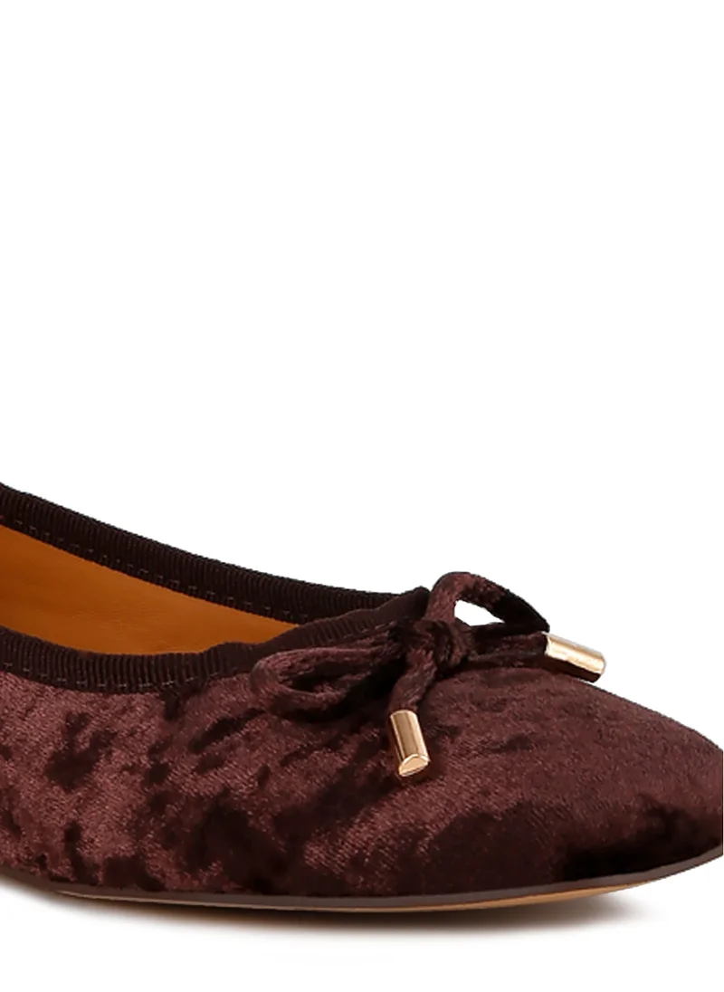 London Rag Velvet Bow Ballerinas in Brown
