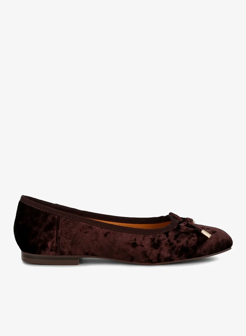 Velvet Bow Ballerinas in Brown