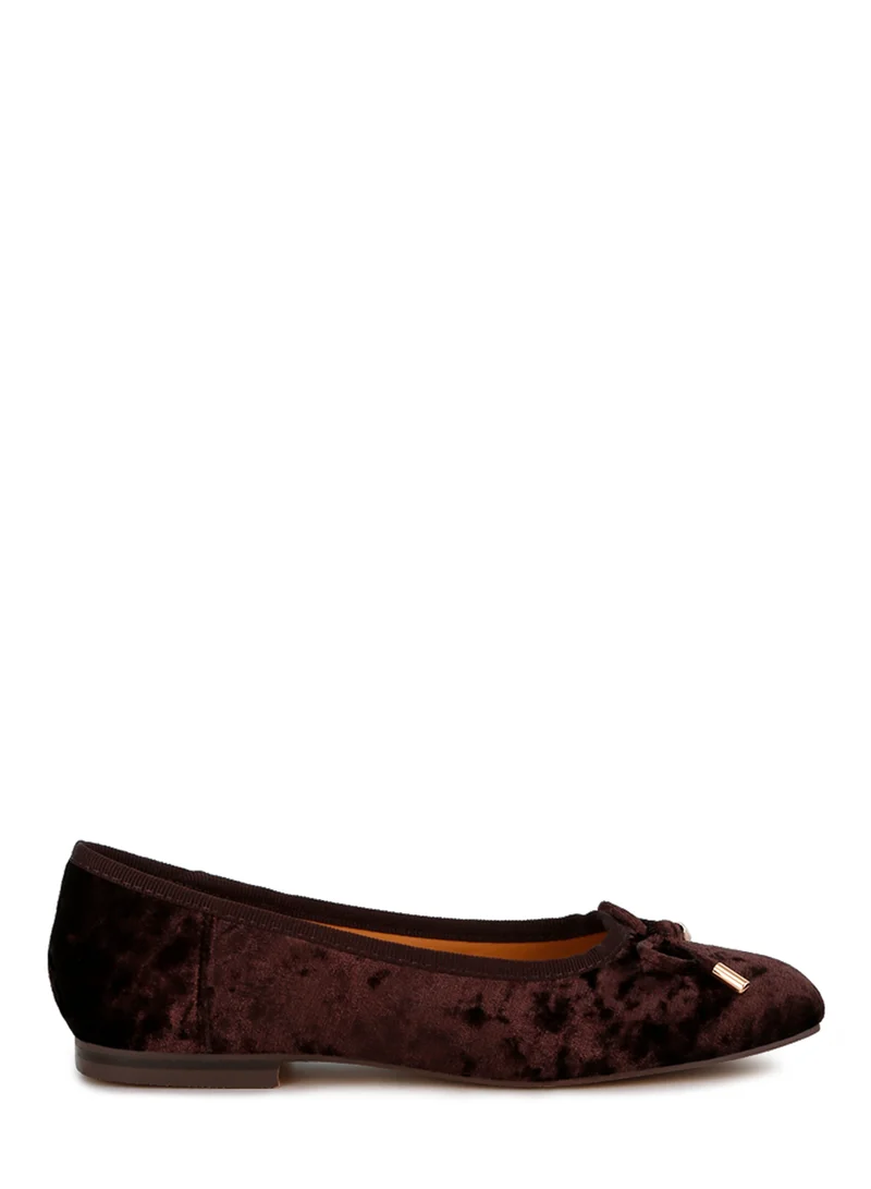 London Rag Velvet Bow Ballerinas in Brown