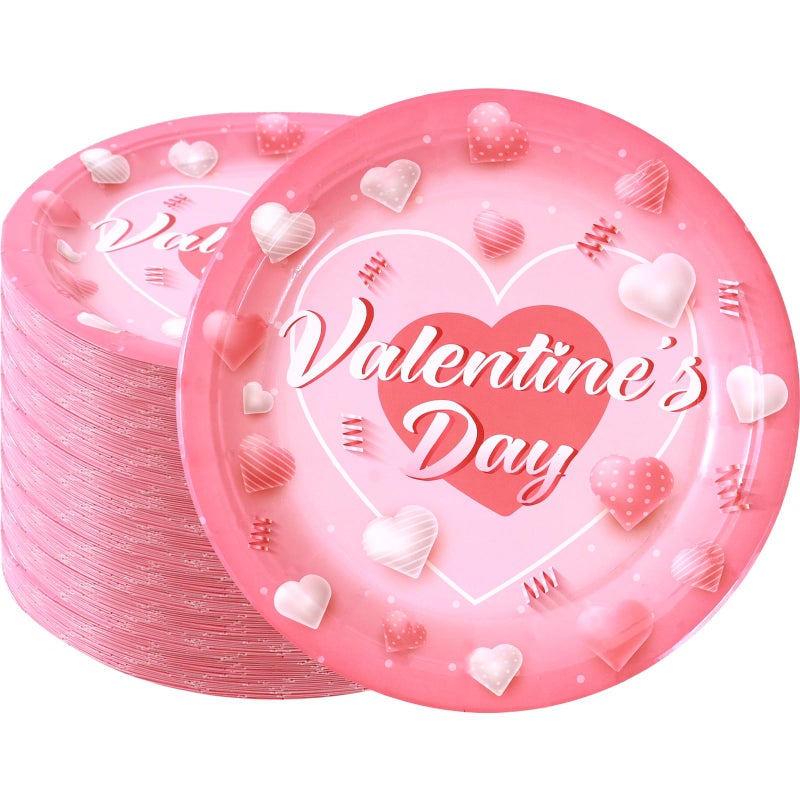 FYXMI 48Pcs Valentines Plates, 9 Inch Disposable Love Round Paper Plates for Valentines Wedding Anniversaries Birthday Party Tableware Supplies - Image 1