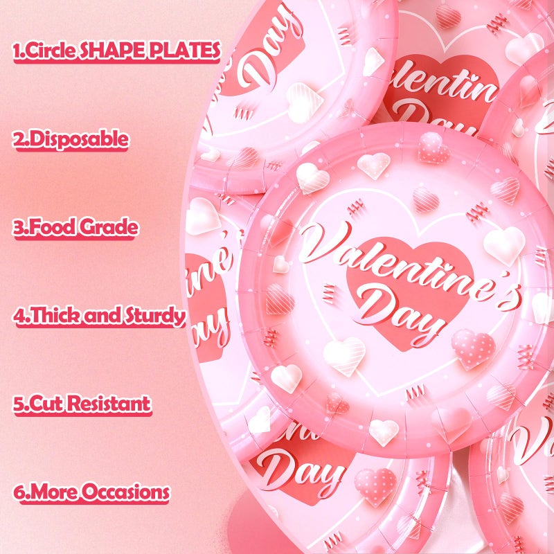 FYXMI 48Pcs Valentines Plates, 9 Inch Disposable Love Round Paper Plates for Valentines Wedding Anniversaries Birthday Party Tableware Supplies - Image 3