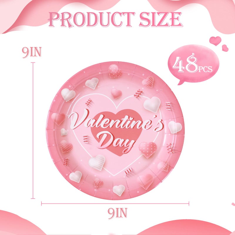 FYXMI 48Pcs Valentines Plates, 9 Inch Disposable Love Round Paper Plates for Valentines Wedding Anniversaries Birthday Party Tableware Supplies - Image 2