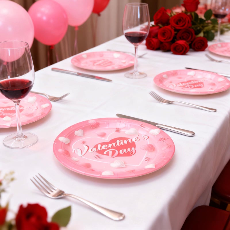 FYXMI 48Pcs Valentines Plates, 9 Inch Disposable Love Round Paper Plates for Valentines Wedding Anniversaries Birthday Party Tableware Supplies - Image 5