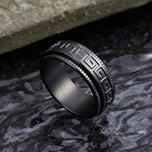 King Will 316L Stainless Steel Fidget Spinner Ring for Men Women-8mm Black Spinner Ring with Black Greek Key Pattern Anxiety Stress Relief Wedding Band Ring Comfort Fit Size 9 - Image 3
