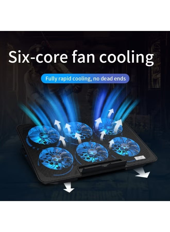 وسادة تبريد للكمبيوتر المحمول، مبرد كمبيوتر محمول للألعاب مزود بـ 6 مراوح صامتة، وسادة تبريد بمروحة للكمبيوتر المحمول مناسبة لأجهزة الكمبيوتر المحمولة مقاس 12-17 بوصة، مزودة بمنفذ USB، 6 ارتفاعات قابلة للتعديل - Image 2