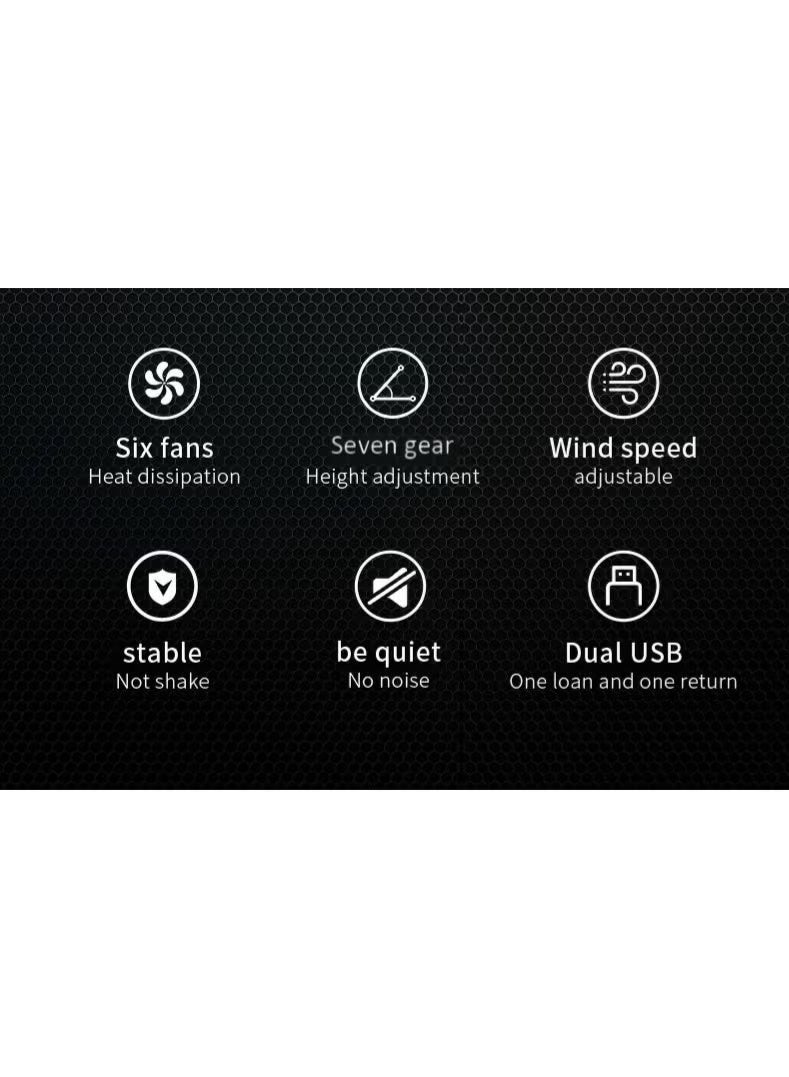 وسادة تبريد للكمبيوتر المحمول، مبرد كمبيوتر محمول للألعاب مزود بـ 6 مراوح صامتة، وسادة تبريد بمروحة للكمبيوتر المحمول مناسبة لأجهزة الكمبيوتر المحمولة مقاس 12-17 بوصة، مزودة بمنفذ USB، 6 ارتفاعات قابلة للتعديل - Image 5