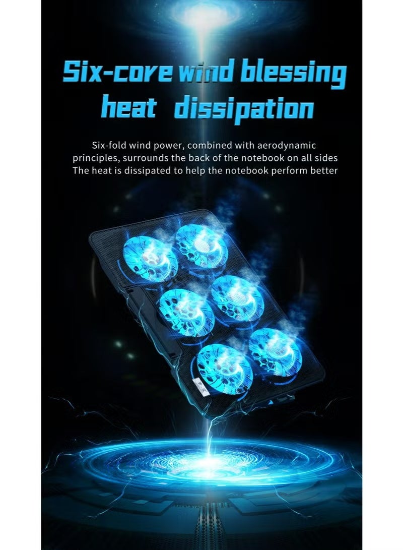 وسادة تبريد للكمبيوتر المحمول، مبرد كمبيوتر محمول للألعاب مزود بـ 6 مراوح صامتة، وسادة تبريد بمروحة للكمبيوتر المحمول مناسبة لأجهزة الكمبيوتر المحمولة مقاس 12-17 بوصة، مزودة بمنفذ USB، 6 ارتفاعات قابلة للتعديل - Image 4