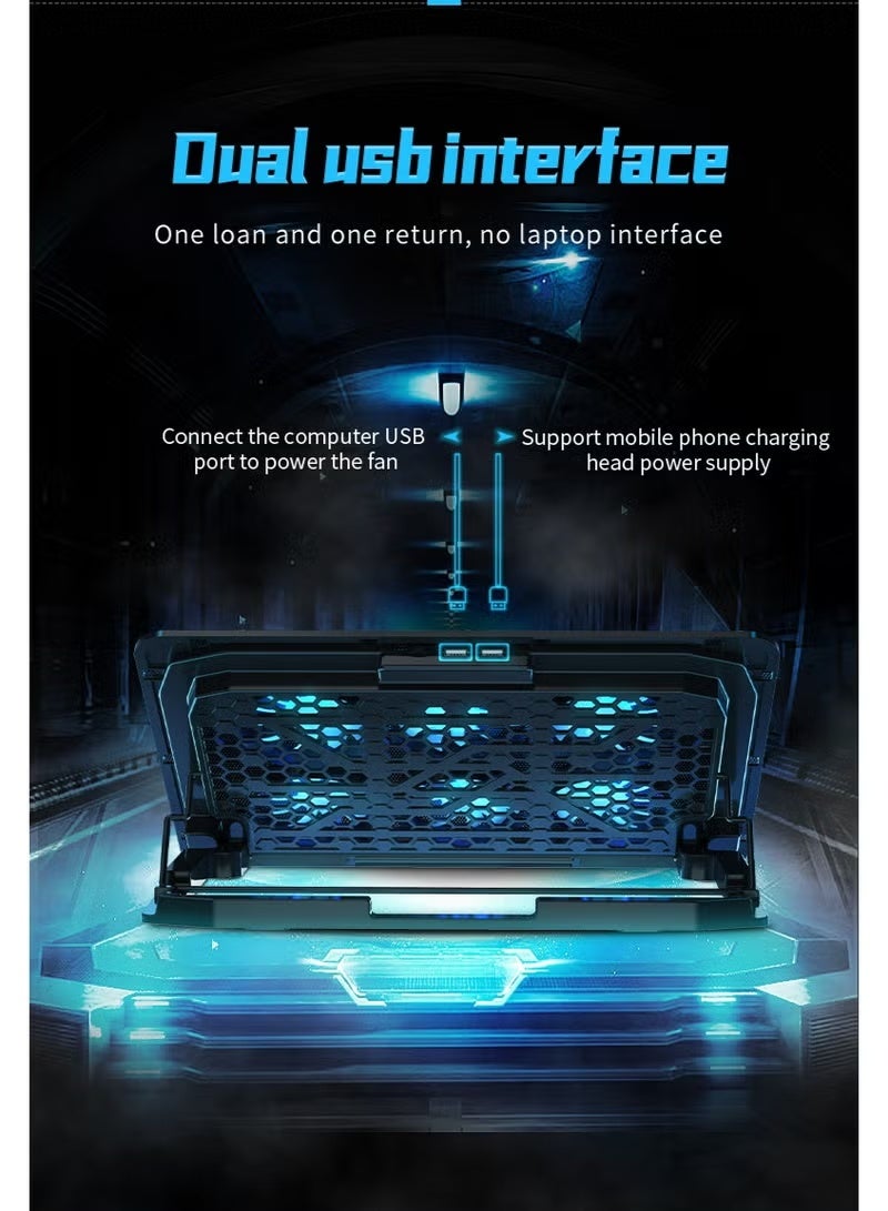 وسادة تبريد للكمبيوتر المحمول، مبرد كمبيوتر محمول للألعاب مزود بـ 6 مراوح صامتة، وسادة تبريد بمروحة للكمبيوتر المحمول مناسبة لأجهزة الكمبيوتر المحمولة مقاس 12-17 بوصة، مزودة بمنفذ USB، 6 ارتفاعات قابلة للتعديل - Image 3