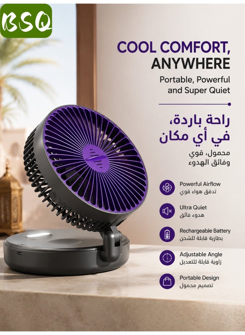 BSQ Foldable Portable USB Rechargeable Desktop Fan, 3-Speed Quiet Mini Fan, Adjustable Angle Personal Fan for Home Office Outdoor Travel - Image 1