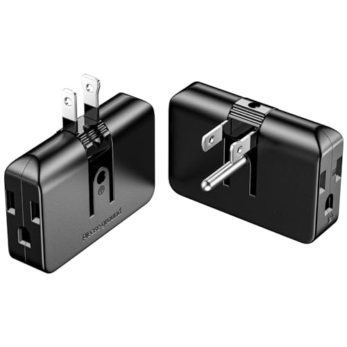 ETwinCoo Black 2-Prong to 3-Prong Adapter, Swivel Polarized Grounding Converter with Flat Wall Plug, Fireproof 3-Outlet for Household Use (2 Pack) - Image 1
