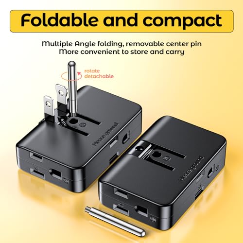 ETwinCoo Black 2-Prong to 3-Prong Adapter, Swivel Polarized Grounding Converter with Flat Wall Plug, Fireproof 3-Outlet for Household Use (2 Pack) - Image 3