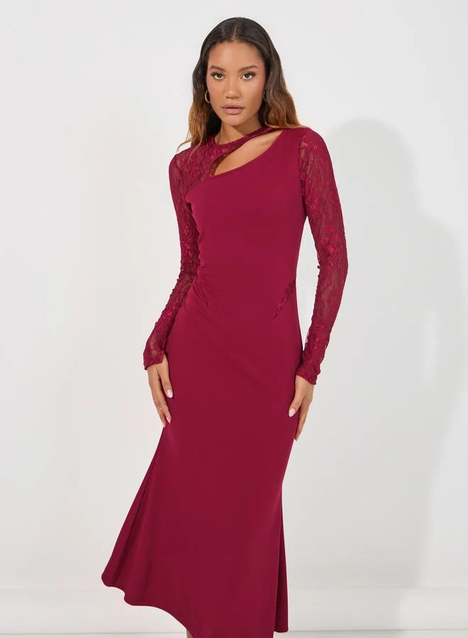 Styli Lace Sleeve Midi Dress