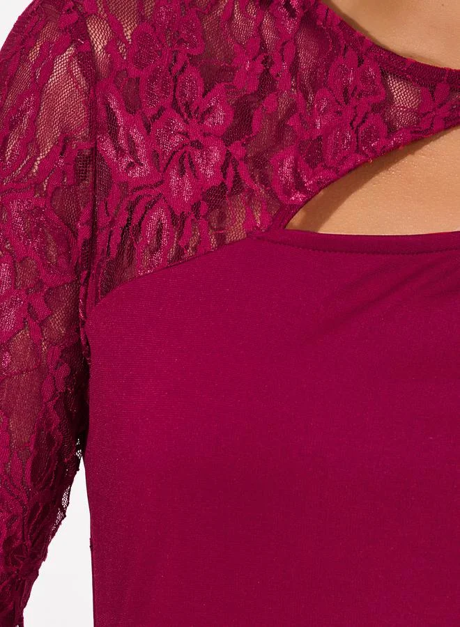 Styli Lace Sleeve Midi Dress
