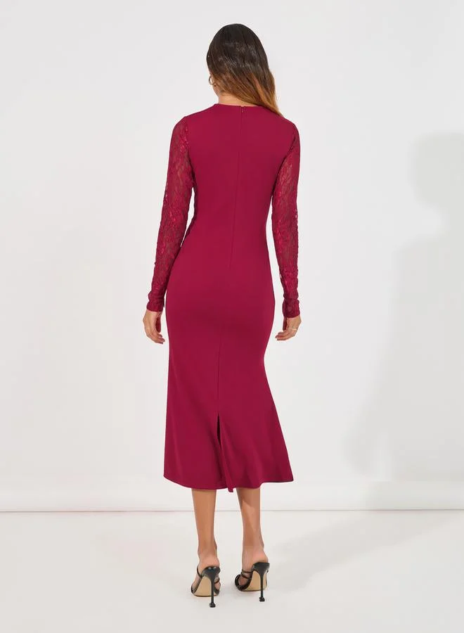 Styli Lace Sleeve Midi Dress