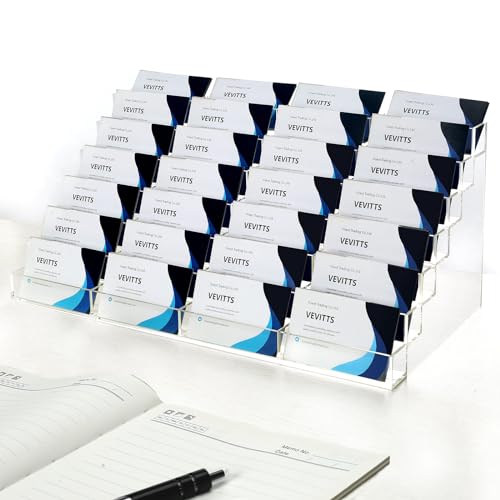 Vevitts Acrylic Business Card Holder for Desk Multiple Business Card Holders 28 Slot 7 Tier Large Business Card Organizer Business Card Display Rack Clear Plastic Business Card Stand for Home Office - Image 1