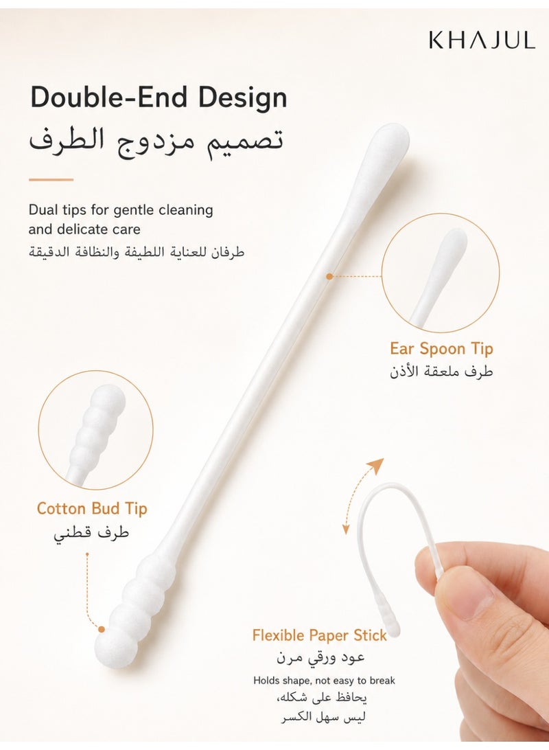 KHAJUL 200 Pcs Baby Cotton Swabs with Ear Spoon Tip, Dual-Ended Spiral Cotton Buds and Curved Ear Cleaning Tips, Fluorescent-Free Flexible Paper Sticks with Storage Box for Outer Ear Care and Daily Grooming - Image 2