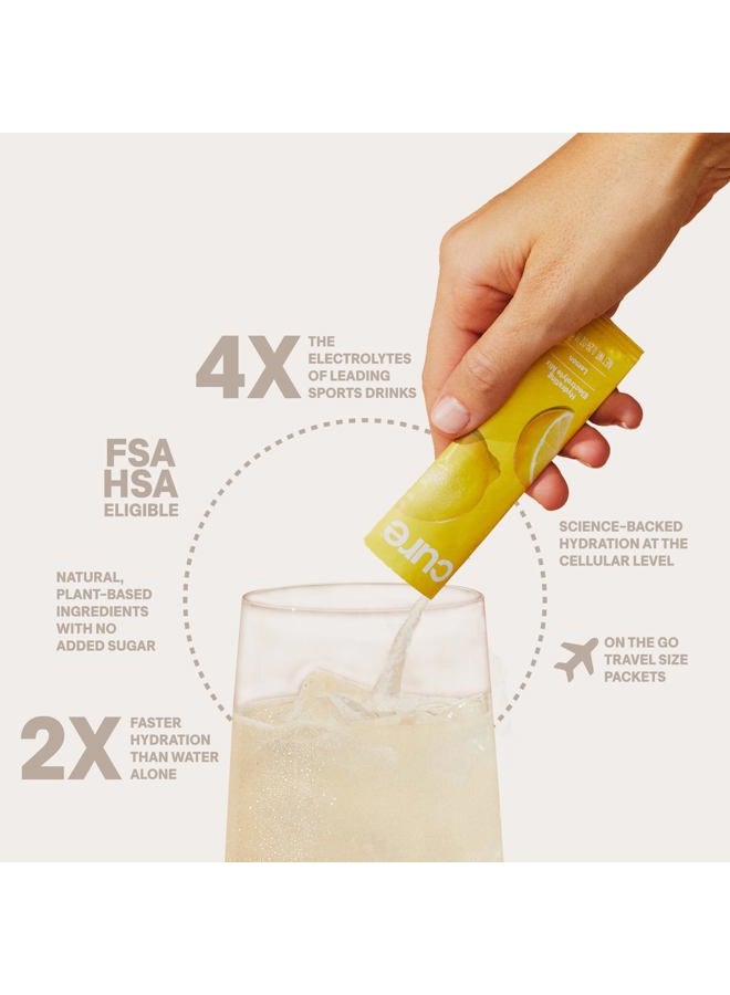 Cure Hydration مسحوق مشروب الإلكتروليت النباتي | بدون سكر مضاف | FSA-HSA | مسحوق تخفيف الجفاف مصنوع من ماء جوز الهند | غير معدل وراثيًا | نباتي | علبة تحتوي على 8 عبوات - ليمون - Image 3