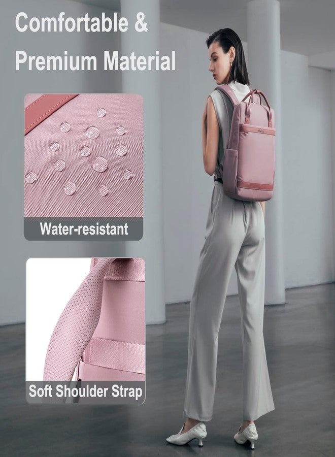 Chantria Slim Backpack for Women Stylish 14-inch Laptop Bag 13L Multi-pocket Water-resistant Daypack with Top Handheld & Luggage Strap,Ladies Backpack for Office Casual College, Pale Mauve - Image 5