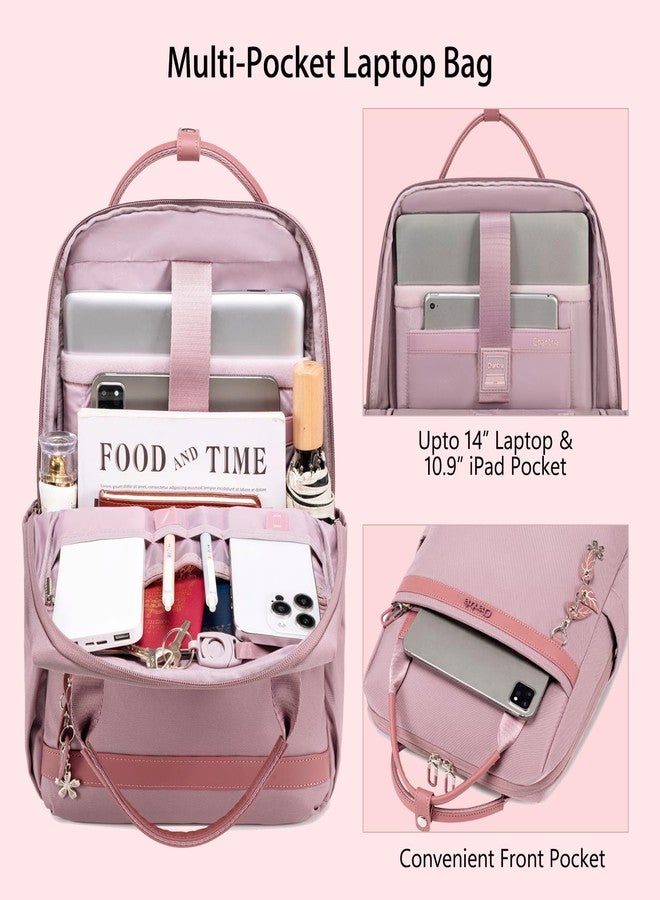 Chantria Slim Backpack for Women Stylish 14-inch Laptop Bag 13L Multi-pocket Water-resistant Daypack with Top Handheld & Luggage Strap,Ladies Backpack for Office Casual College, Pale Mauve - Image 2