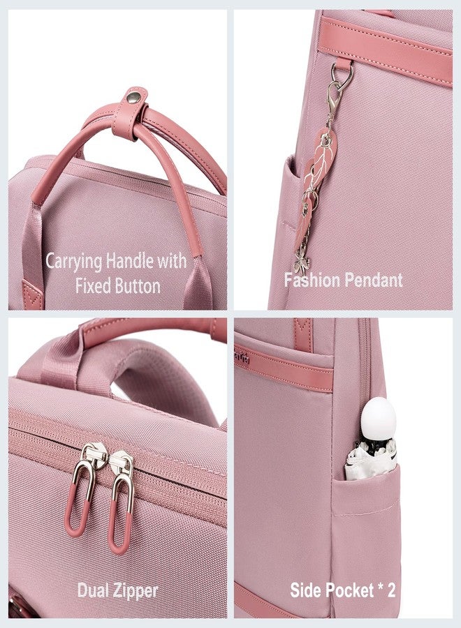Chantria Slim Backpack for Women Stylish 14-inch Laptop Bag 13L Multi-pocket Water-resistant Daypack with Top Handheld & Luggage Strap,Ladies Backpack for Office Casual College, Pale Mauve - Image 4