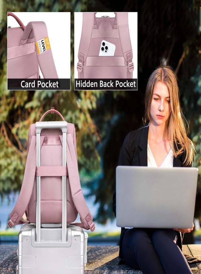 Chantria Slim Backpack for Women Stylish 14-inch Laptop Bag 13L Multi-pocket Water-resistant Daypack with Top Handheld & Luggage Strap,Ladies Backpack for Office Casual College, Pale Mauve - Image 3