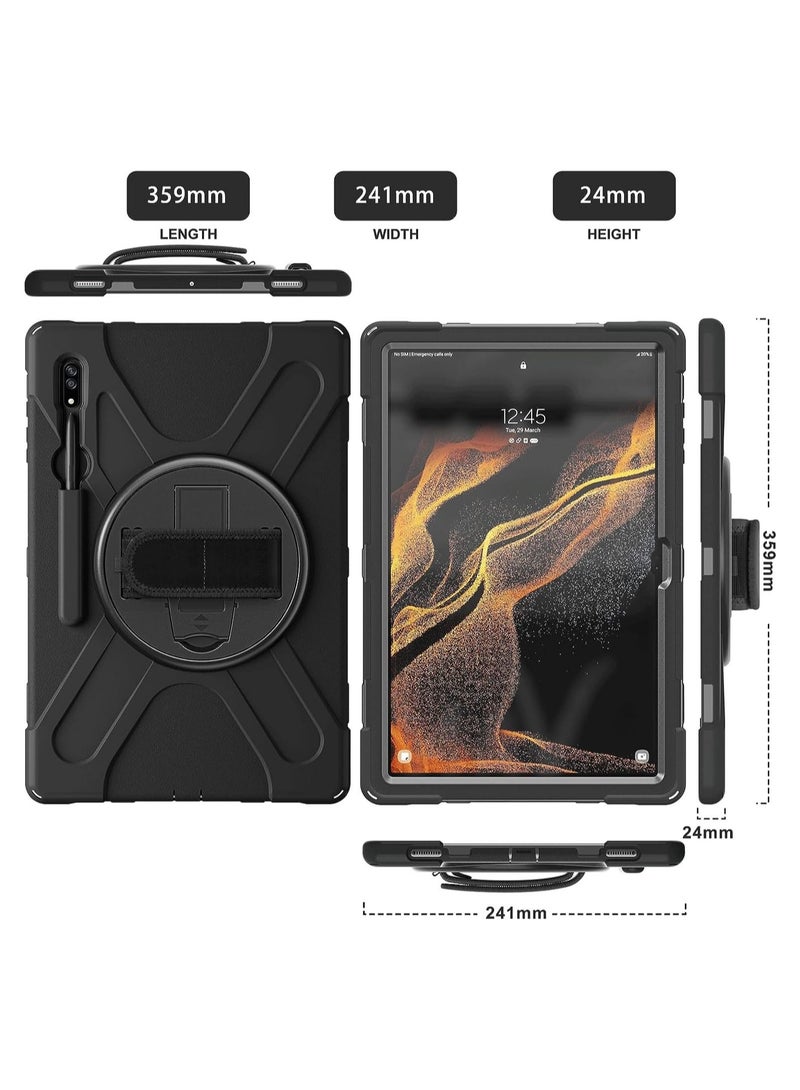 Compatible with Samsung Tab S10U/S8 Ultra 14.6 Inch X900/X906/S9 Ultra X910 Shockproof Case with 360 Degree Rotatable Bracket Hand Strap - Image 2