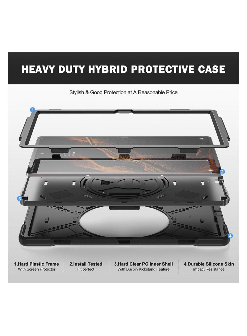 Compatible with Samsung Tab S10U/S8 Ultra 14.6 Inch X900/X906/S9 Ultra X910 Shockproof Case with 360 Degree Rotatable Bracket Hand Strap - Image 3