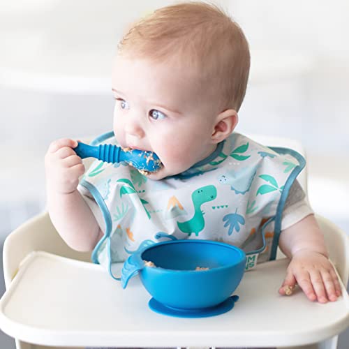Bumkins Baby Utensil Set, Silicone Trainer Spoons for Dipping, Soft Tip, Self-Feeding, Chew, Baby Led Weaning, First Year Training Supplies, Essentials in Learning Eating, 4 Mos, 3-pk Blue and Green - Image 4
