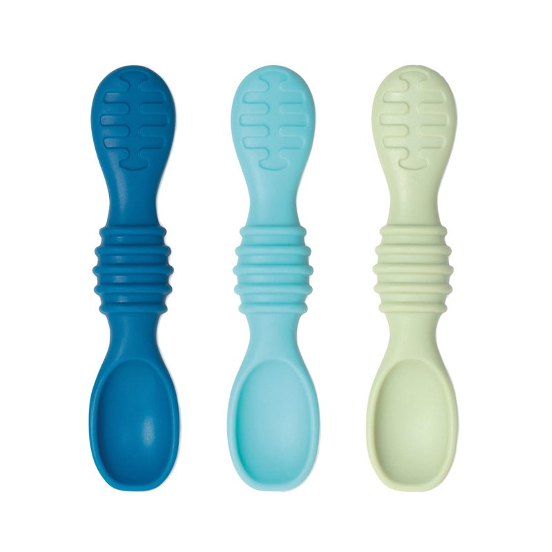Bumkins Baby Utensil Set, Silicone Trainer Spoons for Dipping, Soft Tip, Self-Feeding, Chew, Baby Led Weaning, First Year Training Supplies, Essentials in Learning Eating, 4 Mos, 3-pk Blue and Green - Image 5