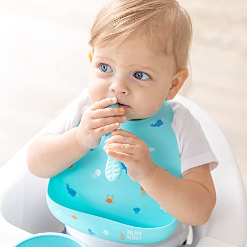 Bumkins Baby Utensil Set, Silicone Trainer Spoons for Dipping, Soft Tip, Self-Feeding, Chew, Baby Led Weaning, First Year Training Supplies, Essentials in Learning Eating, 4 Mos, 3-pk Blue and Green - Image 2