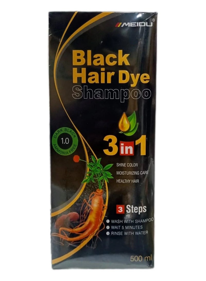 Meidu Hair Dye Shampoo 3 in 1 (1.0 Dark Black) 500 ML - Image 2