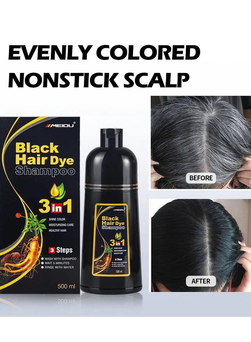 Meidu Hair Dye Shampoo 3 in 1 (1.0 Dark Black) 500 ML - Image 3