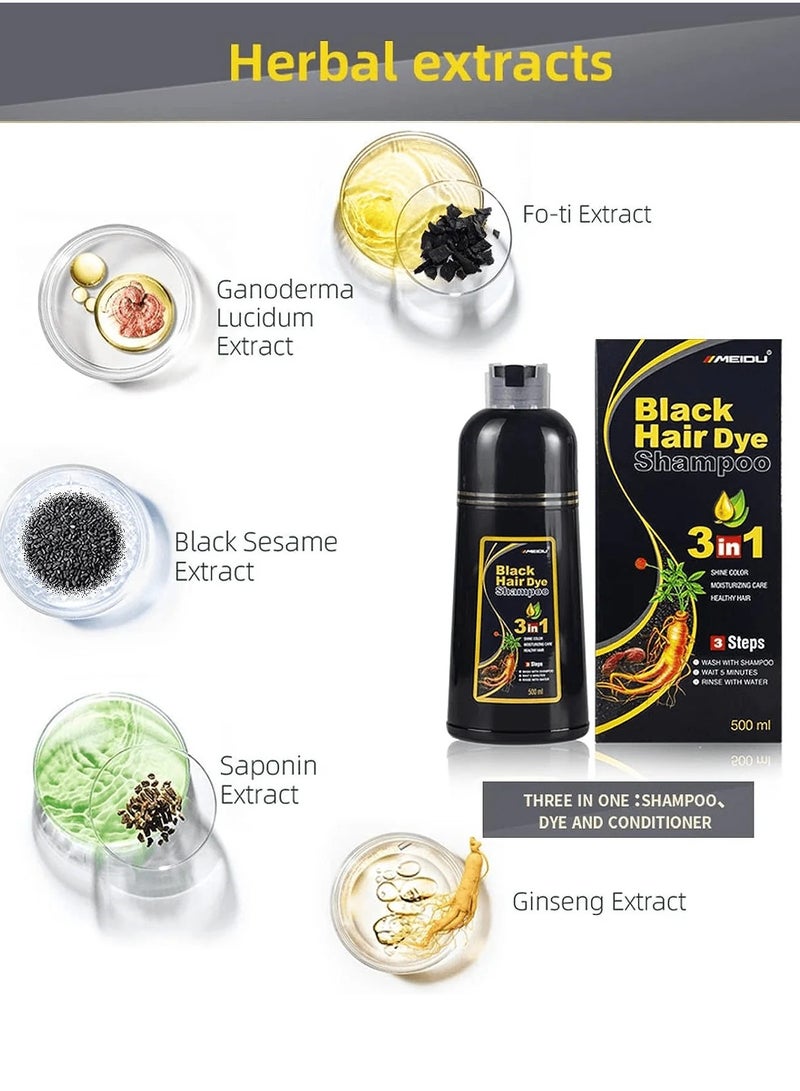 Meidu Hair Dye Shampoo 3 in 1 (1.0 Dark Black) 500 ML - Image 4