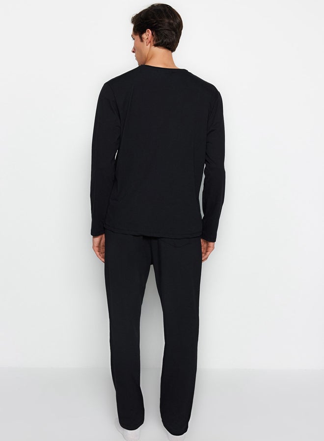 trendyol Black Regular Fit Knitted Pajama Set TMNAW24PT00008 - Image 4
