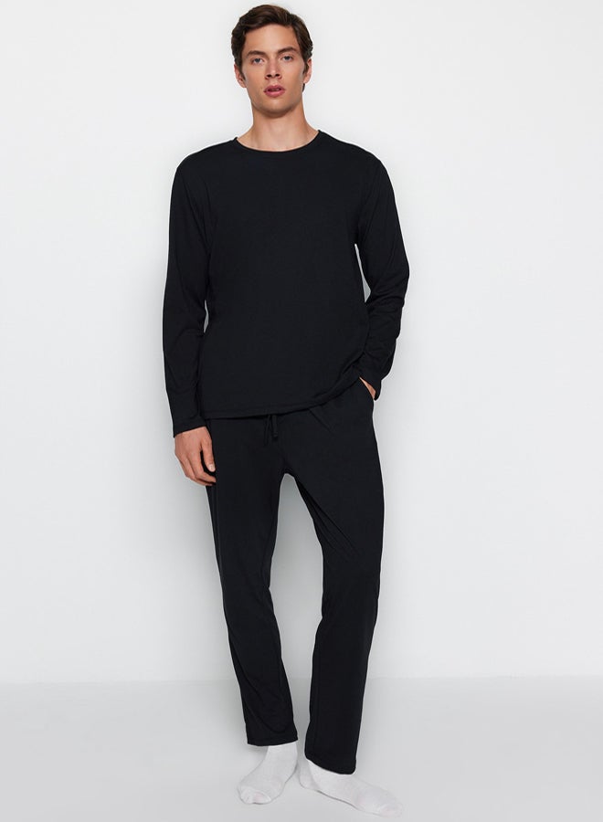 trendyol Black Regular Fit Knitted Pajama Set TMNAW24PT00008 - Image 1