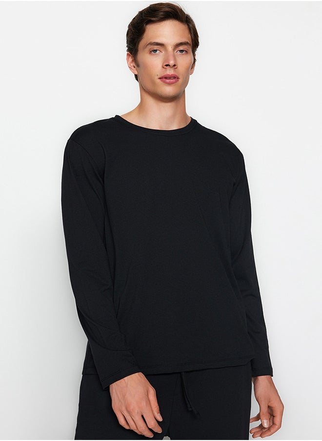 trendyol Black Regular Fit Knitted Pajama Set TMNAW24PT00008  - Image 2