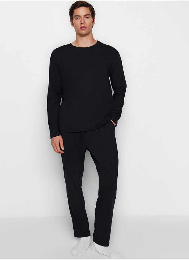 trendyol Black Regular Fit Knitted Pajama Set TMNAW24PT00008  - Image 1