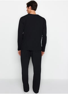 trendyol Black Regular Fit Knitted Pajama Set TMNAW24PT00008  - Image 4