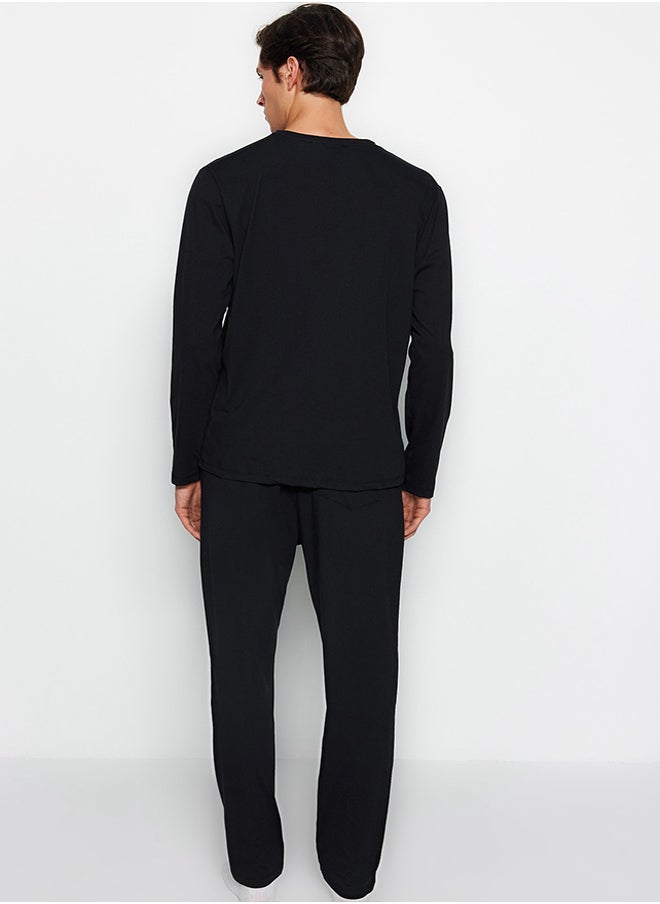 trendyol Black Regular Fit Knitted Pajama Set TMNAW24PT00008  - Image 4