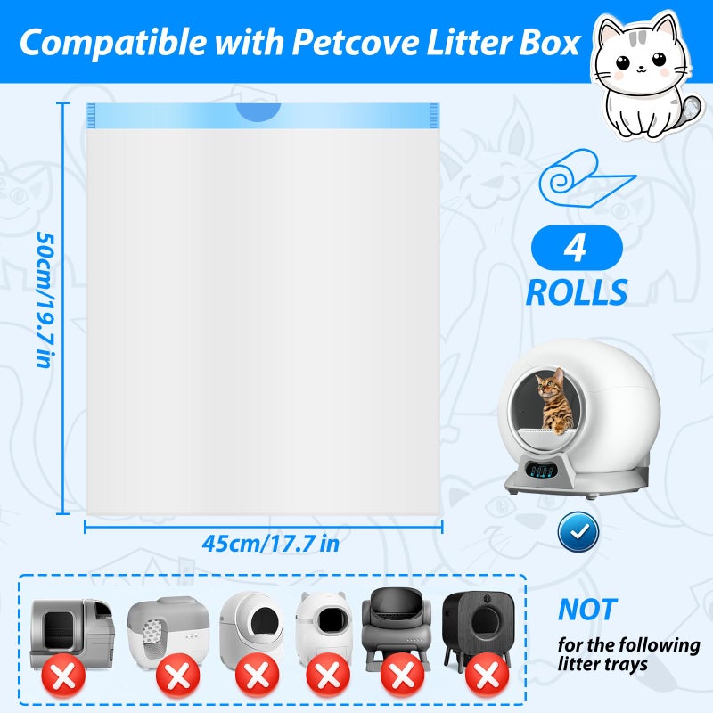 Runhike Litter Bags Compatible with Petcove,Durable Replacement Bags Compatible with Petcove Self Cleaning Box,18 x 16 Litter Bag Compatible with Petcove,4 Rolls - Image 2