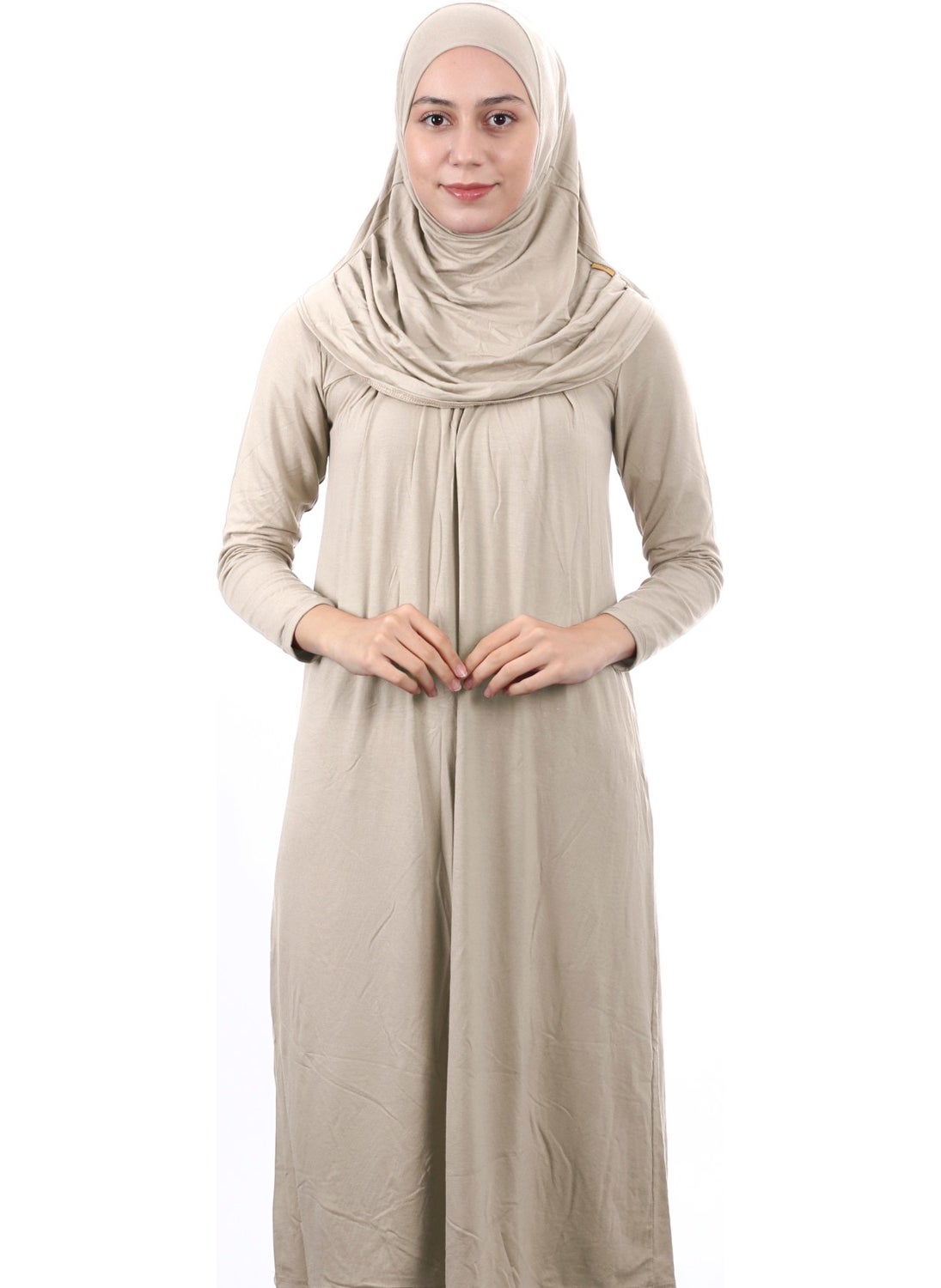 İhvan Online Waiter Boy 12-15 Years Mink One Piece Women's Prayer Dress with Headscarf  - Image 1