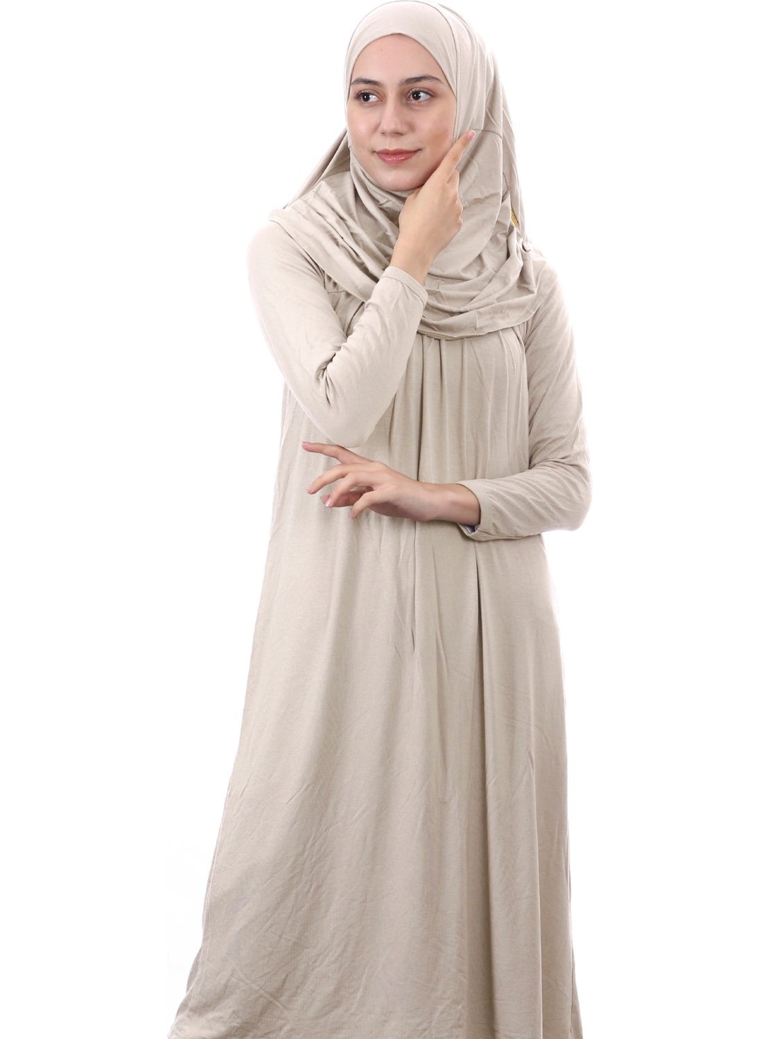 İhvan Online Waiter Boy 12-15 Years Mink One Piece Women's Prayer Dress with Headscarf  - Image 3