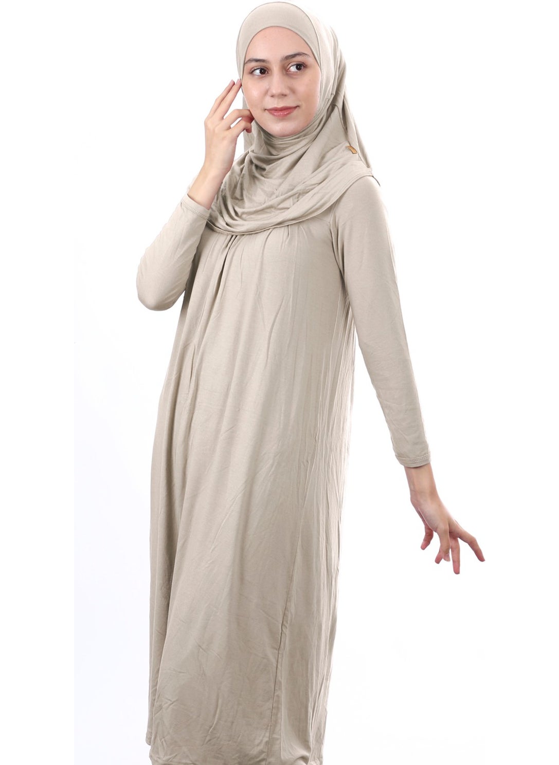 İhvan Online Waiter Boy 12-15 Years Mink One Piece Women's Prayer Dress with Headscarf  - Image 2