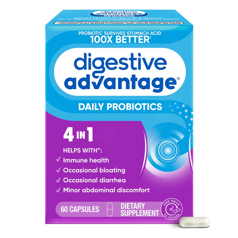 Digestive Advantage Probiotics for Digestive Health Daily Probiotics for Women Men Supports Gut Health Occasional Bloating Diarrhea Minor Abdominal Discomfort Immune Support 60ct Capsules
