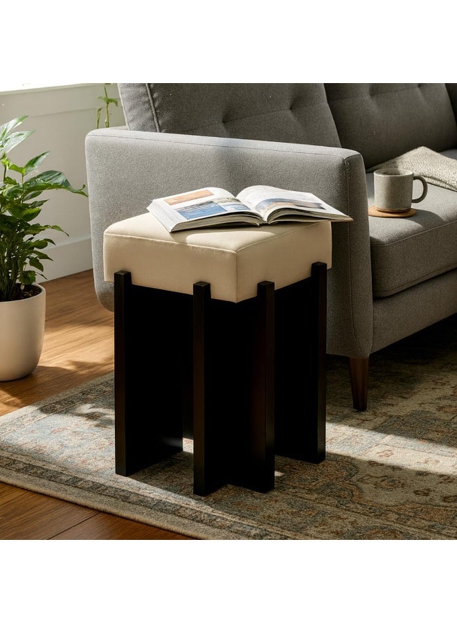 Wooden Interlocking Ottoman Bench from Dens Store | Easy to assemble | Fashionable cross base | Padded seats | Perfect for living room, bedroom and office (beige pillow, black base) - Image 4