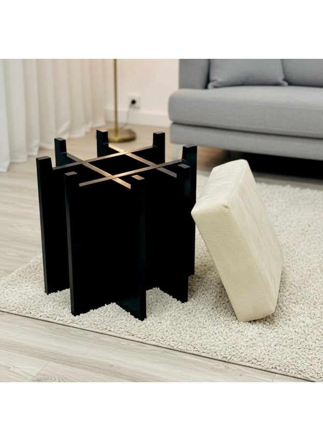 Wooden Interlocking Ottoman Bench from Dens Store | Easy to assemble | Fashionable cross base | Padded seats | Perfect for living room, bedroom and office (beige pillow, black base) - Image 3